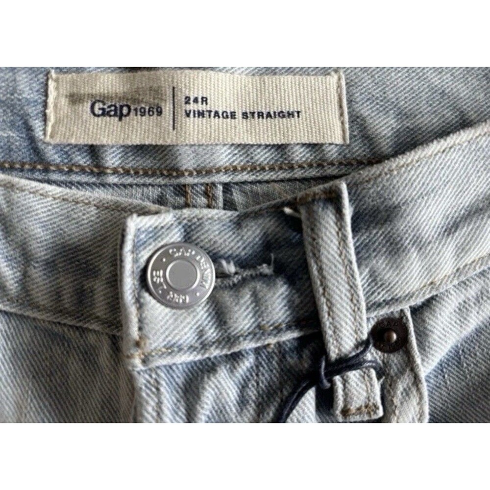 GAP 1969 Vintage Straight Distressed 100% Cotton Raw Hem Button Fly Jeans 24R - Picture 5 of 10